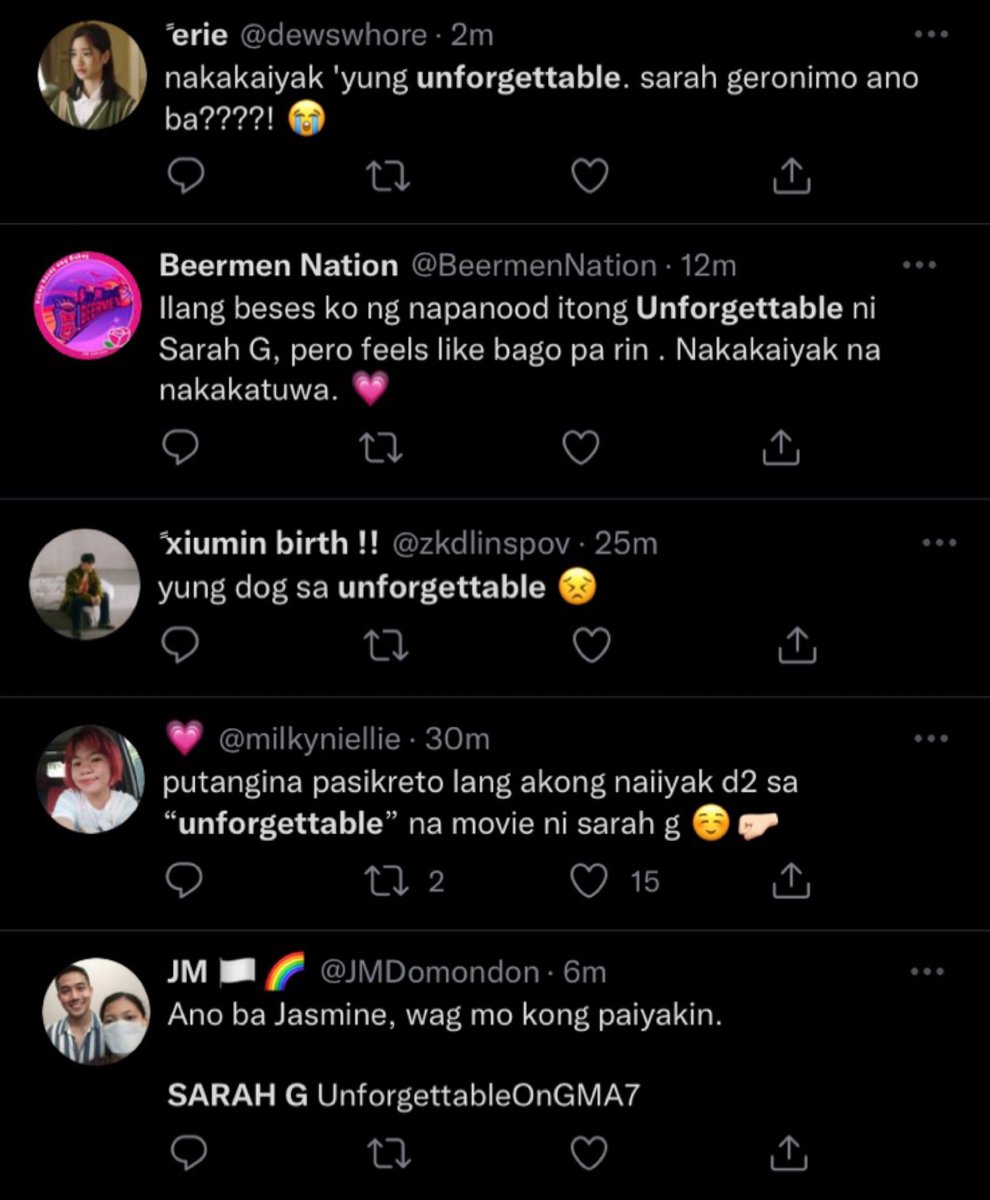 MerlionMatthew's tweet image. 'Unforgettable' was the featured movie in GMA Blockbuster yesterday and the casual viewers absolutely loved it!

Here are some of their tweets.

@JustSarahG #SarahGeronimo
