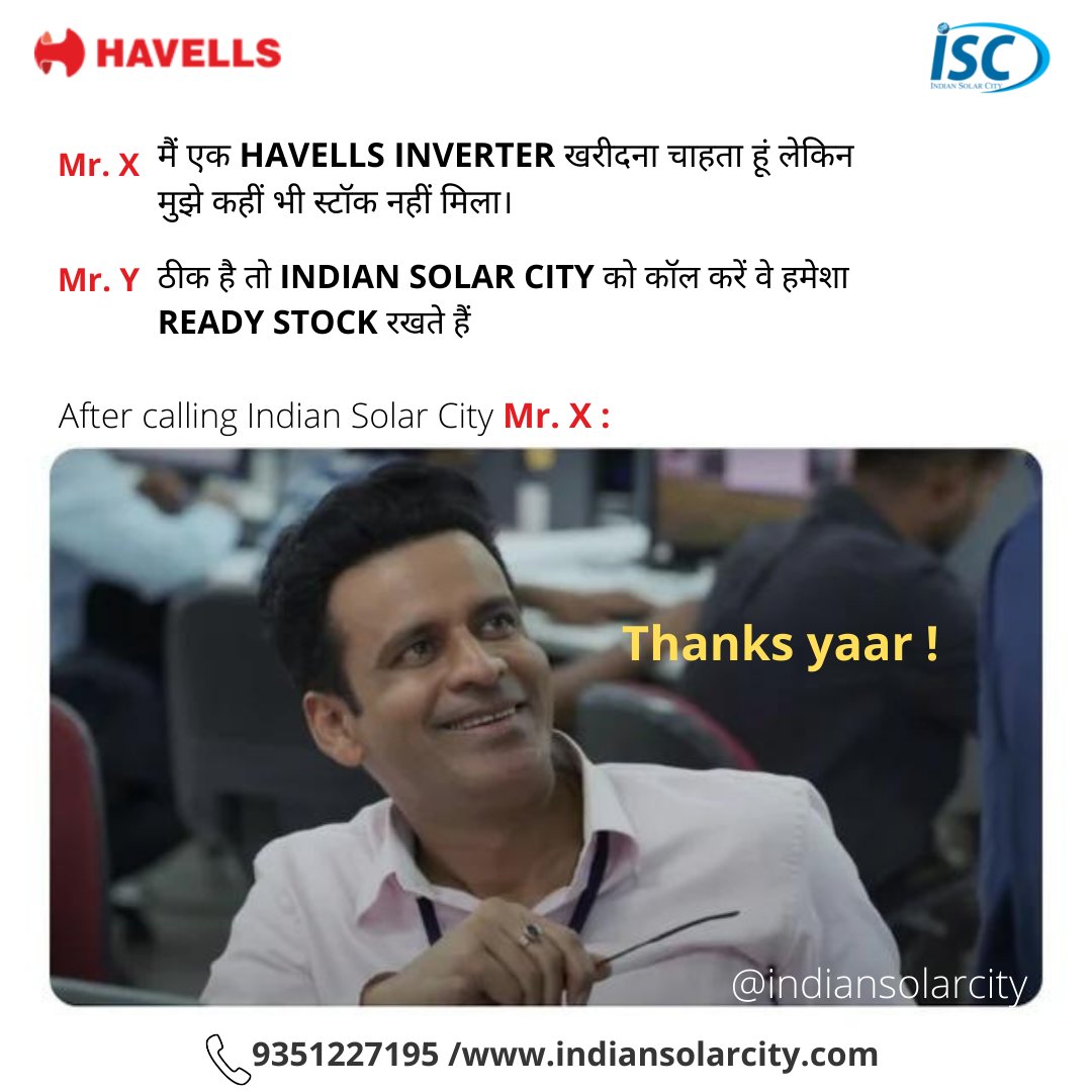 ISCCleantech's tweet photo. Power, you can rely on 🤝
Havells 1-100kW Ongrid Solar Inverter which gives upto 98.5% efficiency.
Ready stock available at our warehouses.
.....
For more details, call us at +91 9351227195

#PowerToThePeople #havells #HavellsSolar #explore #havellsproduct #enviro #inverter https://t.co/Di1ccjXjY8