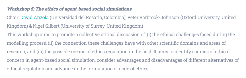bapeterj's tweet photo. Excited to hold a workshop on the ethics of agent-based modelling at @EuroSocSim #SSC2022 @BehaveLab_unimi 

We will focus on the practical realities of how we make agent-based modelling more ethical while also doing better science.

Give us a shout if you want to get involved! https://t.co/4WfrZxylqm