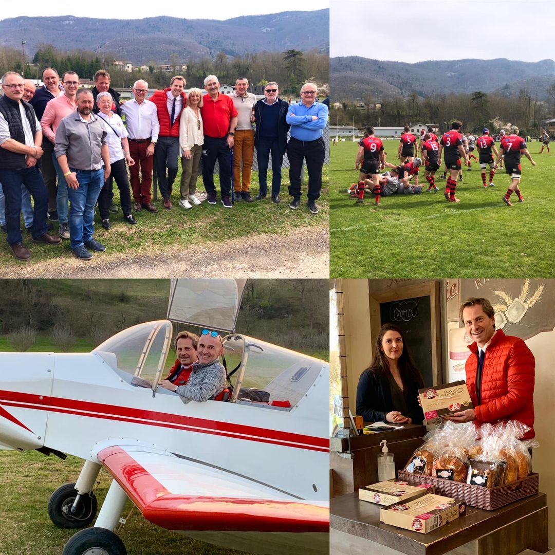 paulberard26's tweet photo. Magnifique week-end !☀️ à Saint-Jean : avec les maires du Royans / Vercors et @MoutonMP  au Sporting Club Royannais (Rugby) après un superbe survol ✈️ du #Vercors (Aéroclub du Royans Vercors) et la visite de La Maison St-Jean (excellentes ravioles !). @La_drome #PlusProcheDeVous! https://t.co/WkbHS5MMvv