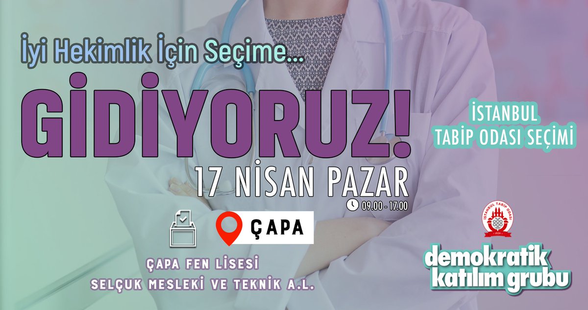 Önlüğümüzün beyazına sahip çıkmak için seçime gidiyoruz!
#OylarDKGye

🗓 17 Nisan Pazar
📍 Çapa Fen Lisesi &amp; Çapa Selçuk Meslek ve Teknik A.L.