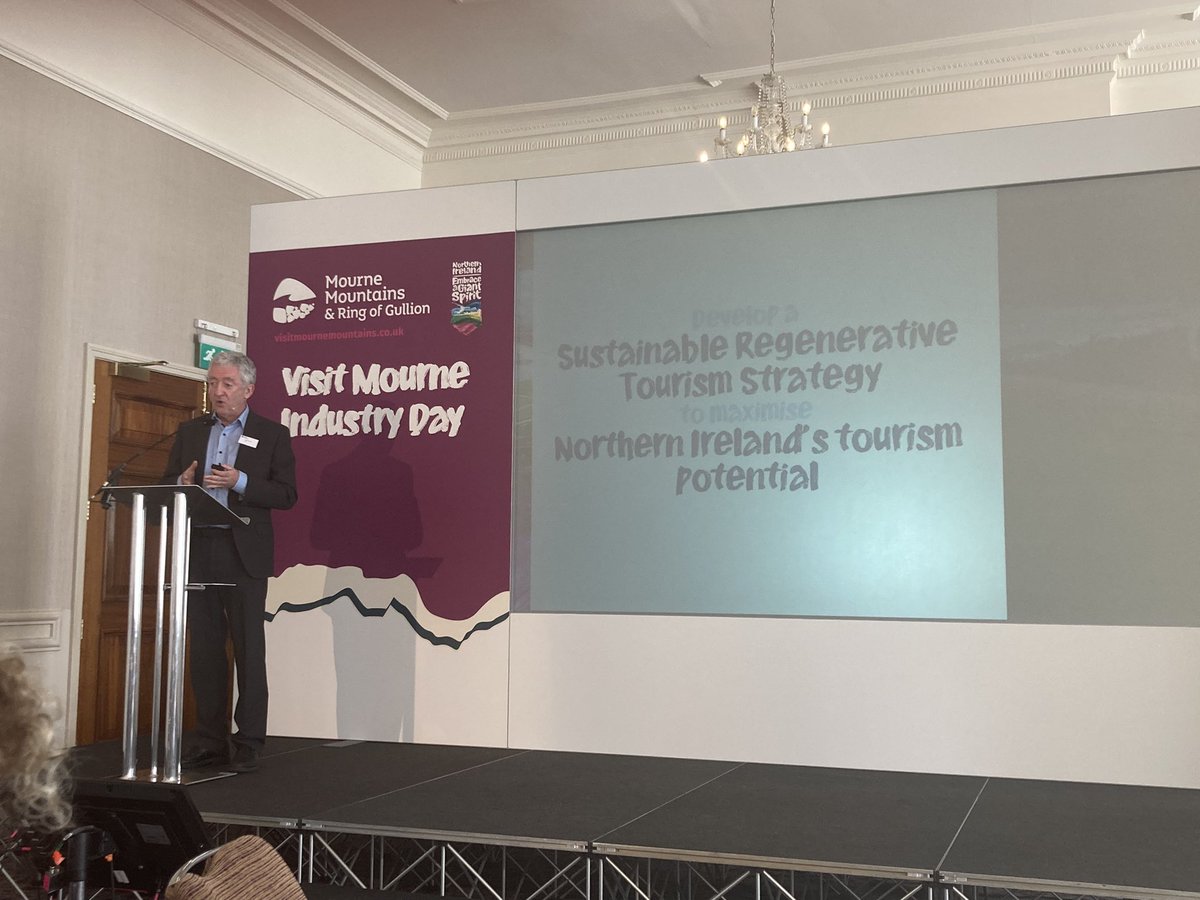 ‘Develop a sustainable regenerative tourism strategy to maximise Northern Ireland’s potential.’ @johnmcgrillen1 shares the ambition of Tourism Northern Ireland for the future @visitmourne Industry Day. @DiscoverNI #TheTourismSpace #RegenerativeTourism