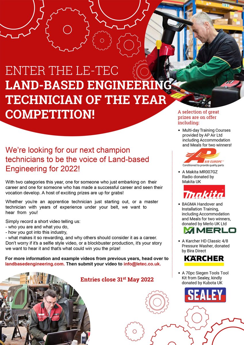 APAIRLtd's tweet photo. 🚜 STOP PRESS 🔧
If you thought you'd missed your chance to be @Landbased_Eng #TechnicianoftheYear think again as the #competition deadline has just been extended to 31 May 2022 🙌
There are some fab prizes on offer incl #ACtraining with us so get filming! 🎥
#AgTwitter https://t.co/5mJjpEZB2t