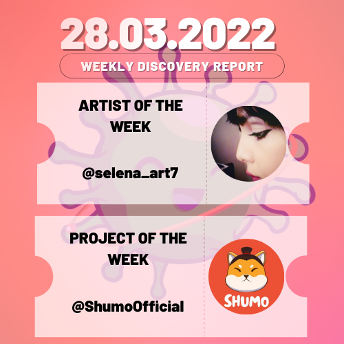 smyrnalab's tweet photo. Thank you all for participating! 
Here are this week's #NFTartworks that are worth discovering, enjoy the thread.

to Enter:
👉Follow us
👉Shill your art on our #NFTshill posts 🚀🚀

Artist of the week:  @selena_art7
Project of the week: @ShumoOfficial

#nftartwork #nfts #NFTart https://t.co/XUbmiy0pJV