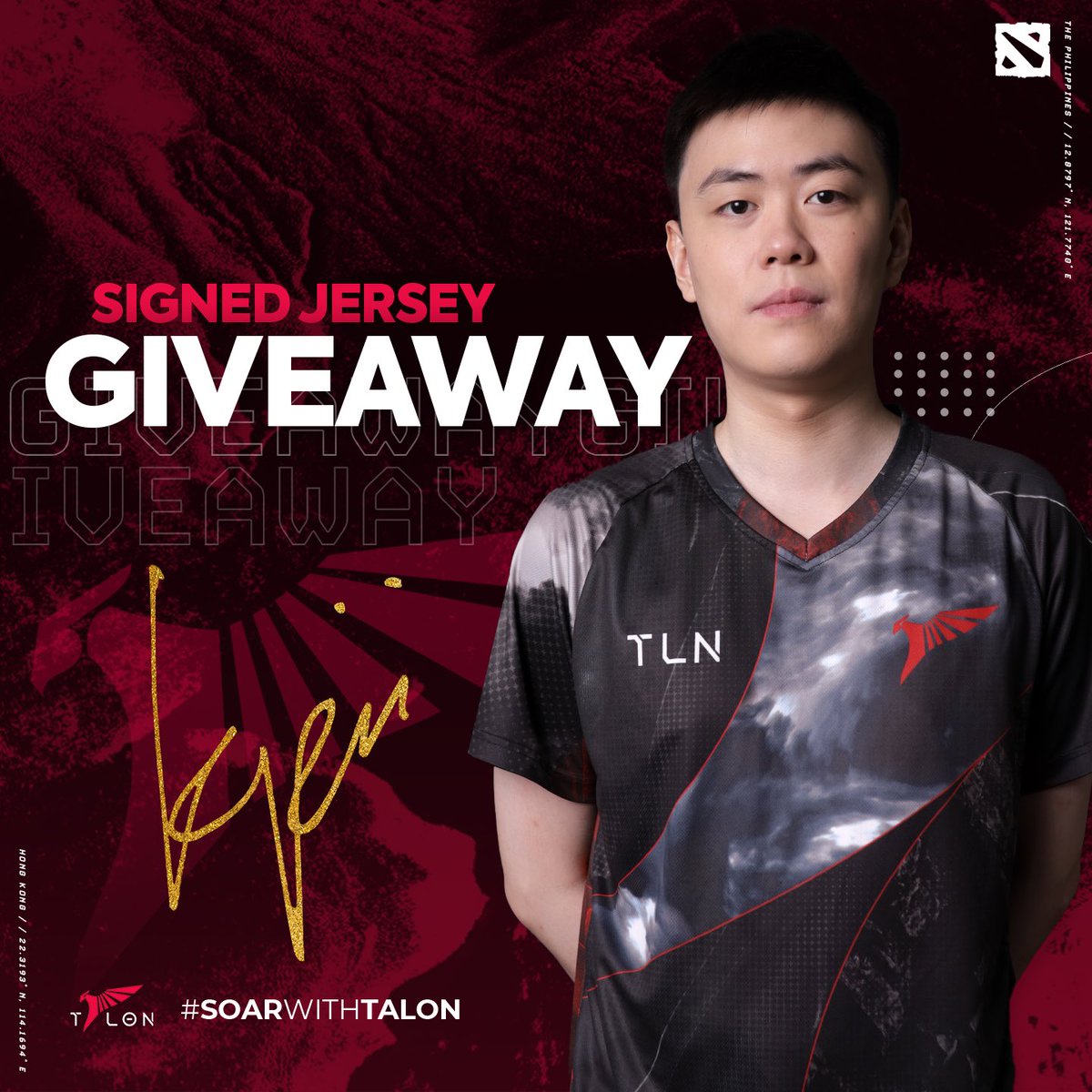 Hey everyone, @Talon_esports and I are giving away a signed jersey by me. To enter:

1. Follow <a href="/kpiidota/">Damien Chok</a> and @Talon_Esports                        
2. Like and Retweet this post                     
3. Tag a friend in the reply

Giveaway ends on April 4, 2022 enter while you can!