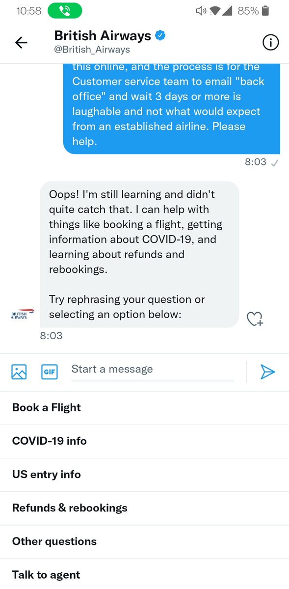gjones81's tweet photo. What a helpful response from @British_Airways ,they just have a bit on twitter, no actual help! #poorcustomerservice #ba #britishairways https://t.co/Y6iRA0uY9F