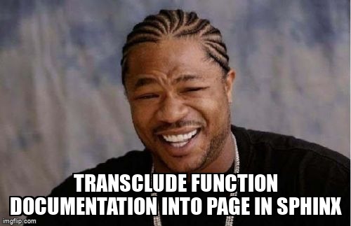 overflow_meme's tweet image. Transclude function documentation into page in sphinx stackoverflow.com/questions/7133… #documentation #pythonsphinx #python