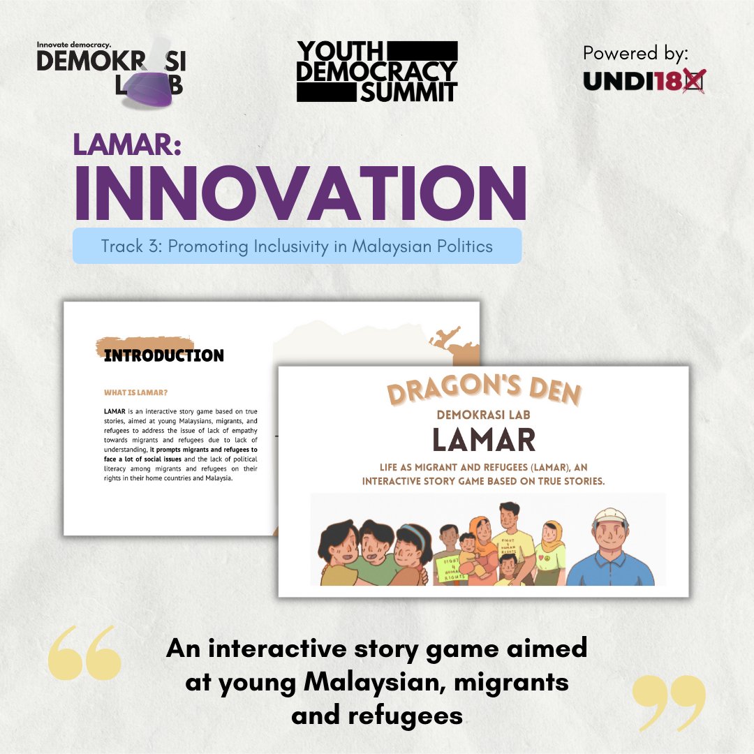demokrasilab's tweet photo. ❗️ Youth Democracy Summit Throwback ❗️

Demokrasi Lab's People's Choice Award goes to LAMAR and their innovation - an interactive game that allows users to experience the lives of migrants and refugees. 

Congratulations LAMAR! https://t.co/lkwpHobu1u