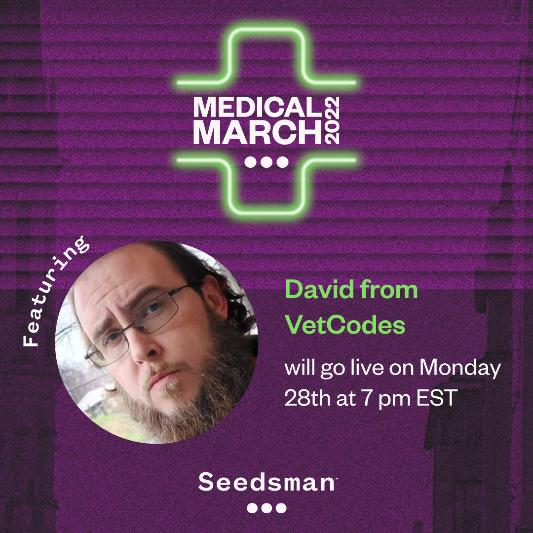 SeedsmanSeeds's tweet photo. 🔴 Join U.S military veteran and founder of VetCodes David as he chats with king of scrogging Troy. Together they'll explore how to grown your own medicinal cannabis as well as the benefits it provides.

📅 Today 28th March
🕑 7 pm EST
📍 Seedsman Breeders

#Seedsman x #MedMarch https://t.co/PwdwLV5oAx