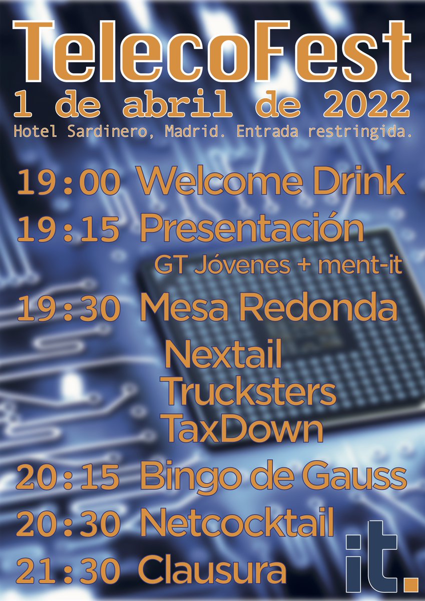 📢Llega el #TelecoFest

➡️El GT Jóvenes del COIT organiza esta distendida jornada en la que habrá tiempo para debatir, aprender con casos de éxito de #startups, #networking...

📌Resérvalo en tu agenda 👉 t.ly/Nfsn

🗓️1/ABR
🕐19:00
📍 Hotel Sardinero, Madrid