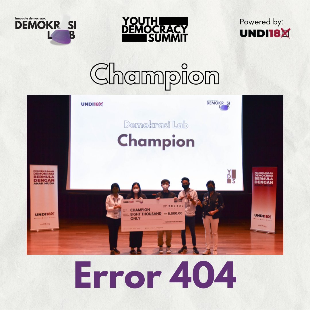 demokrasilab's tweet photo. ❗️ Youth Democracy Summit Throwback ❗️

Demokrasi Lab's Champion goes to Error 404 and their innovation - a multi-part game that lets players learn about our democracy and election as they unlock new levels. 

Congratulations Error 404! https://t.co/cc5mUALOtb