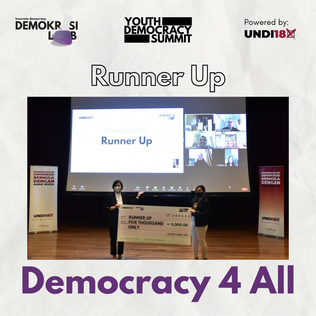 demokrasilab's tweet photo. ❗️ Youth Democracy Summit Throwback ❗️

Demokrasi Lab's Runner Up goes to Democracy 4 All and their innovation - a website called i-Insight that allows Malaysian youths to find out more about voting and learn how to vote. 

Congratulations Democracy 4 All! https://t.co/QOHa1sNIuK