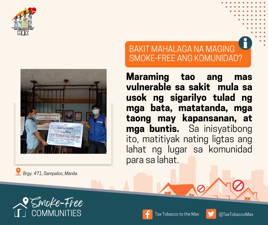 TaxTobaccoMax's tweet photo. Bakit mahalaga na maging smoke-free ang komunidad?
#CommittoQuit #NoToSecondhandSmoke #SmokeFreeCommunity #SayNoToYosi #SmokeFreeIsTheNewNormal https://t.co/kECFGPZpyH