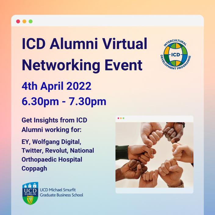 Come attend our #virtual #networking event with #ICD #alumni next Monday! Limited tickets available: eventbrite.ie/e/icd-alumni-v… register now! :)
