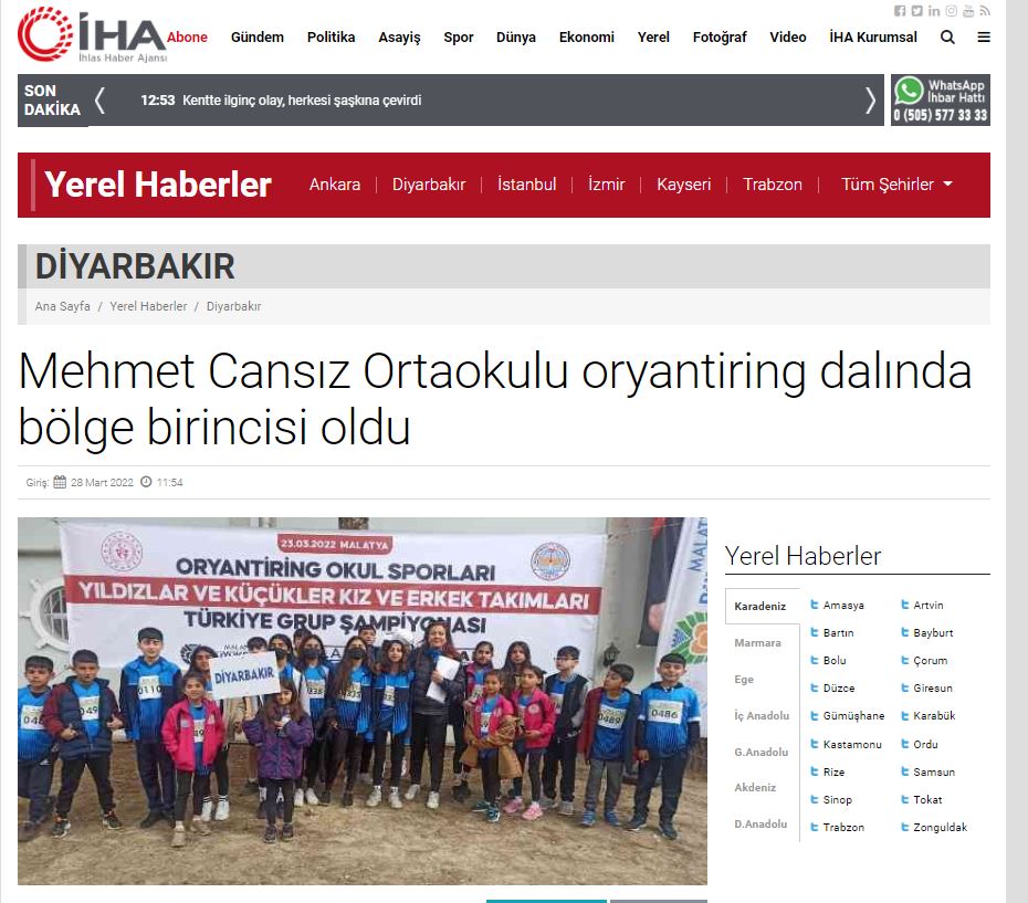 Mehmet Cansız Ortaokulu Oryantiring dalında bölge birincisi oldu.
iha.com.tr/diyarbakir-hab…