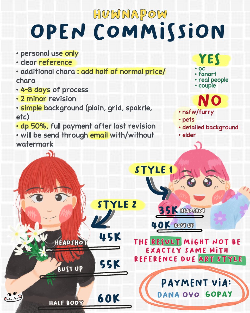 huwnapow's tweet photo. URGENT COMMISSION
[rt and likes are very appreciated]

Hello!! I open urgent commission to pay some bills and I need around Rp600k.
For ordering, feel free to knock on my dm to gain further information ๑◕‿◕๑

#commissionsopen #opencommissions #ArtCommission https://t.co/v3kri2eyey