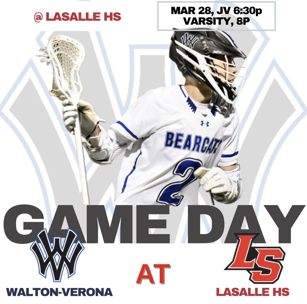 WVHSLacrosse's tweet photo. GAME DAY!!
Bearcats play at LaSalle
JV 6:30 
Varsity 8:00 https://t.co/RWKcgt8cWq