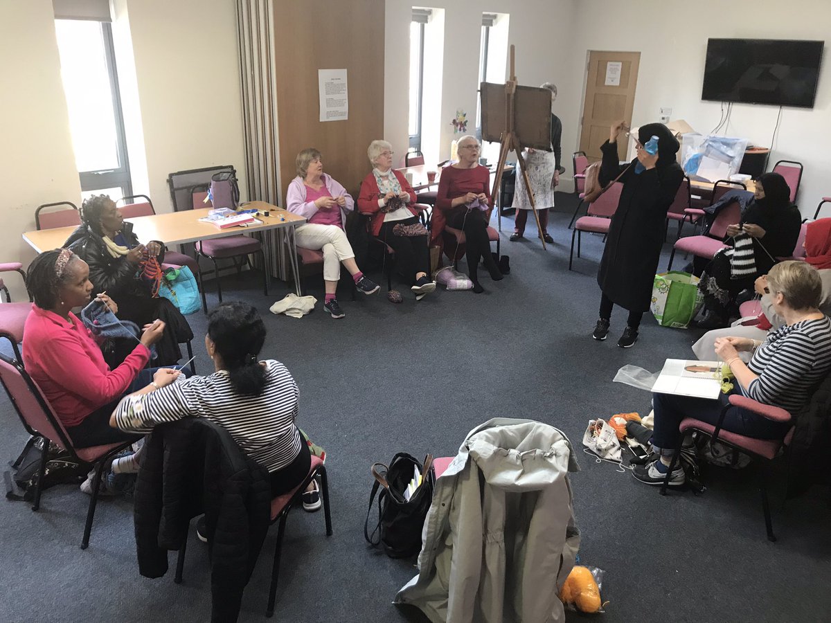 Evalyn7's tweet photo. @jsaphra @PoetsUkraine @poetclare @hannahlowe @SophieHer @JE3 That would be me! Making more right now with my beloved #StitchingTogether for #Battersea community group! https://t.co/D57Zkau76L