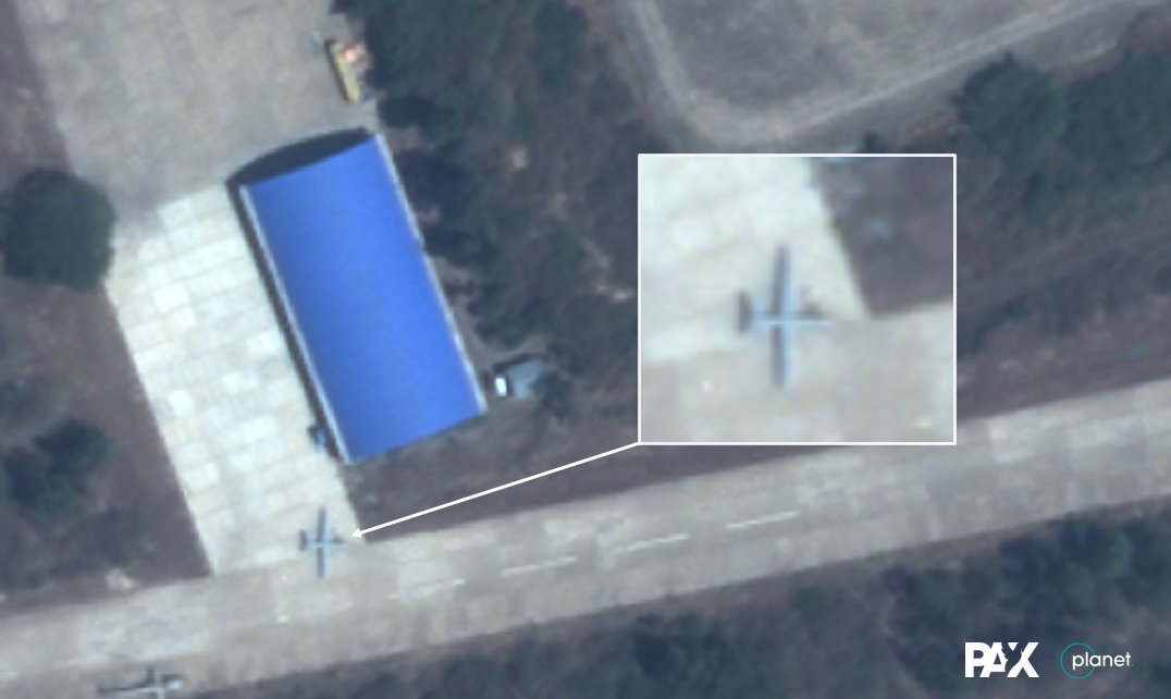 Chinese Wing-Loong armed #drones still operating from Harar Meda Airport, as seen on this <a href="/planet/">Planet</a> Skysat image from March 22, 2022