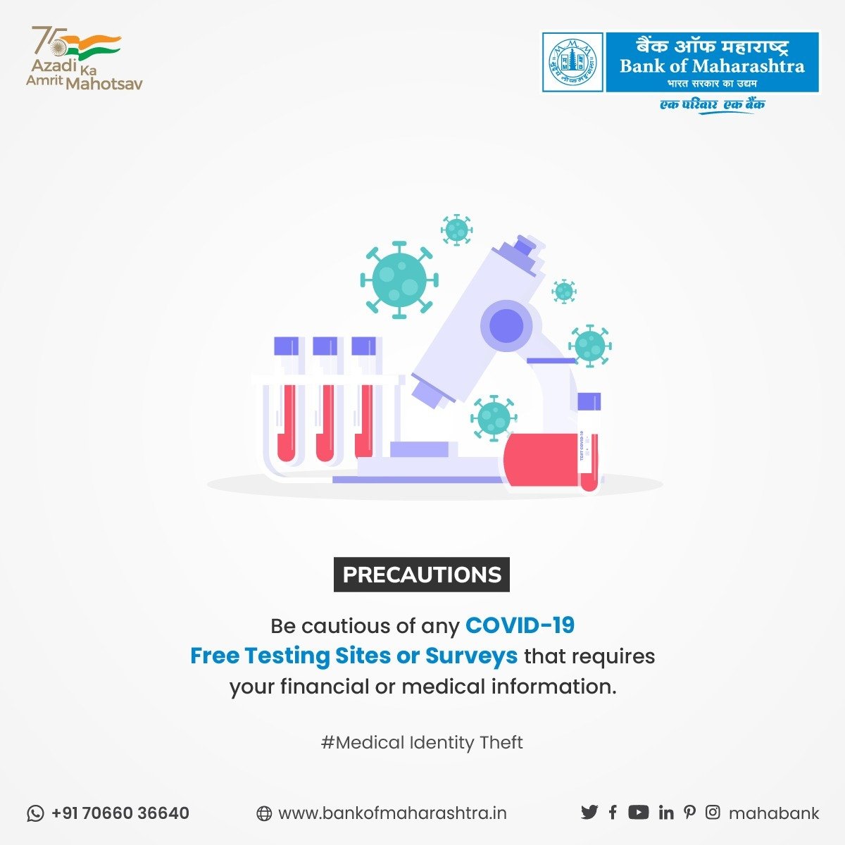 mahabank's tweet photo. Digital Health is becoming more sophisticated and convenient, but it's also opening the doors to cyber criminals. The first step towards preventing medical identity theft is awareness.
#BankofMaharashtra #mahabank #medicalidentitytheft #cyberscam #cyberspam #fraudster https://t.co/ePjQHFIc3Y