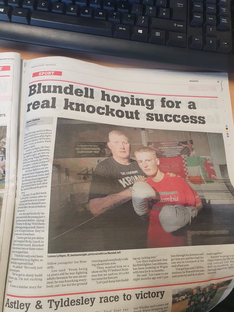 JamesJChittick's tweet photo. First byline in Print for the #WiganPost last week. Really enjoyed chatting with Lee about the upcoming pro #Boxing event in #Wigan and wish him and his fighters all the best for what promises to be a fantastic night! https://t.co/ri0owj9UMS
