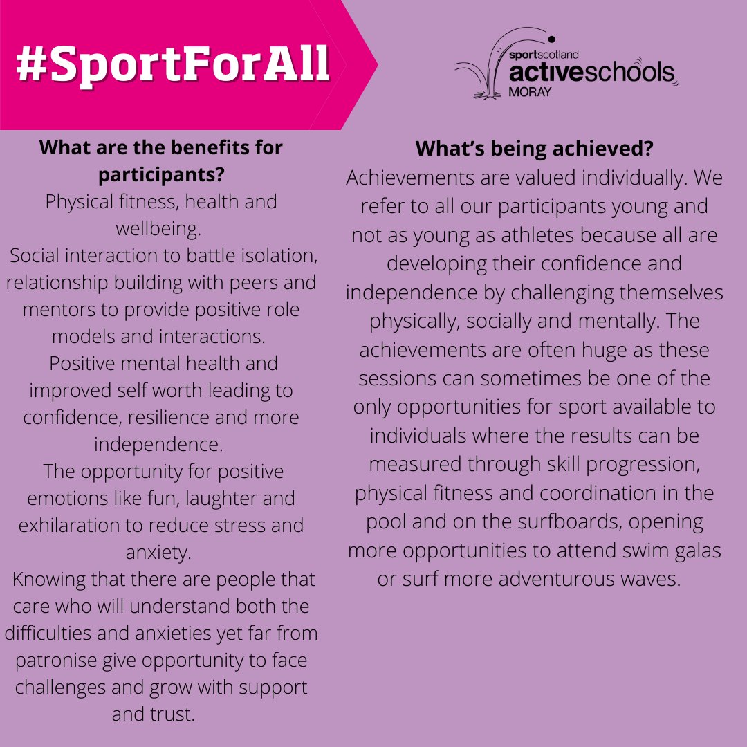 sportinmoray's tweet photo. SwimABLE offer sessions in Forres and Lossiemouth for pupils with additional support needs.  

They offer pool based, gym and open water sessions that suit each individual athletes ability.

Find out more with our #SportForAll profile
@friendlyaccess https://t.co/c7fV7oQnZz