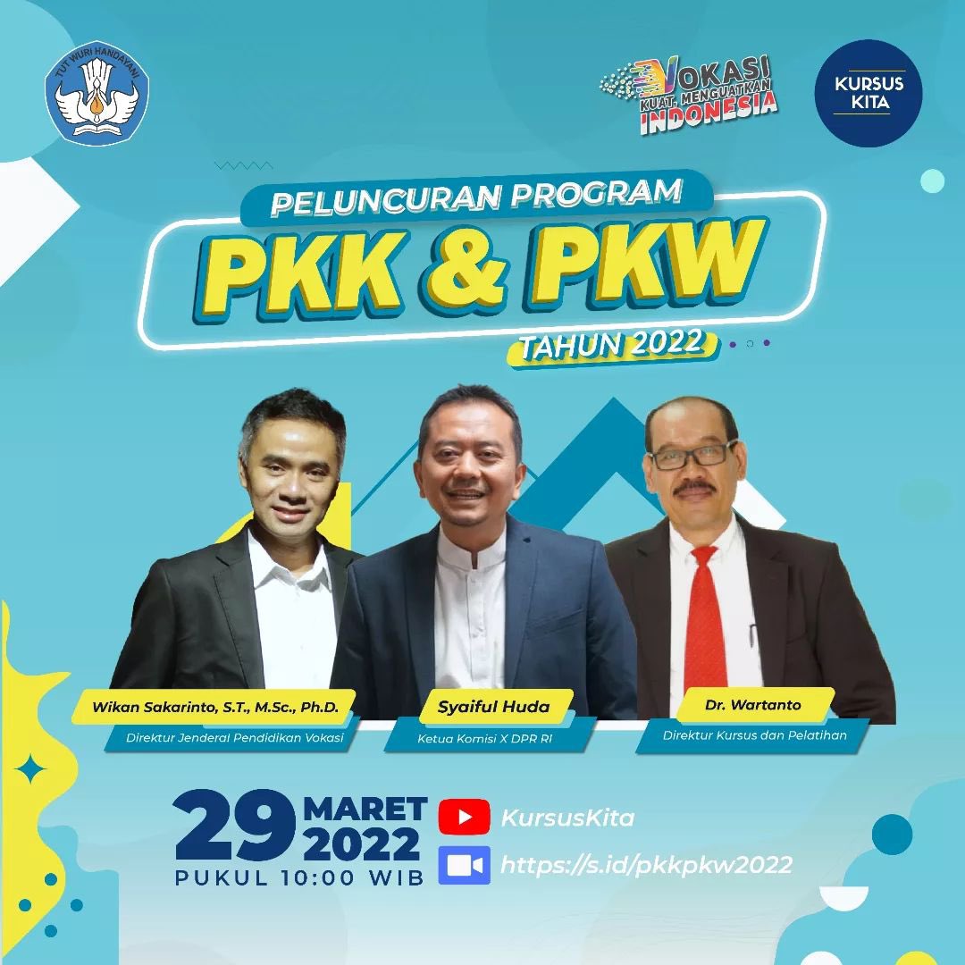 SyaifulHooda's tweet photo. Kami kembali!

Program Prioritas Nasional yang ditunggu-tunggu #SobatKursus yang mencetak SDM-SDM unggul di Indonesia, kini hadir kembali.

#AyoKursus
#ProgramPKK
#ProgramPKW

@Kemdikbud_RI @kursuskita https://t.co/Cs7y7O831H