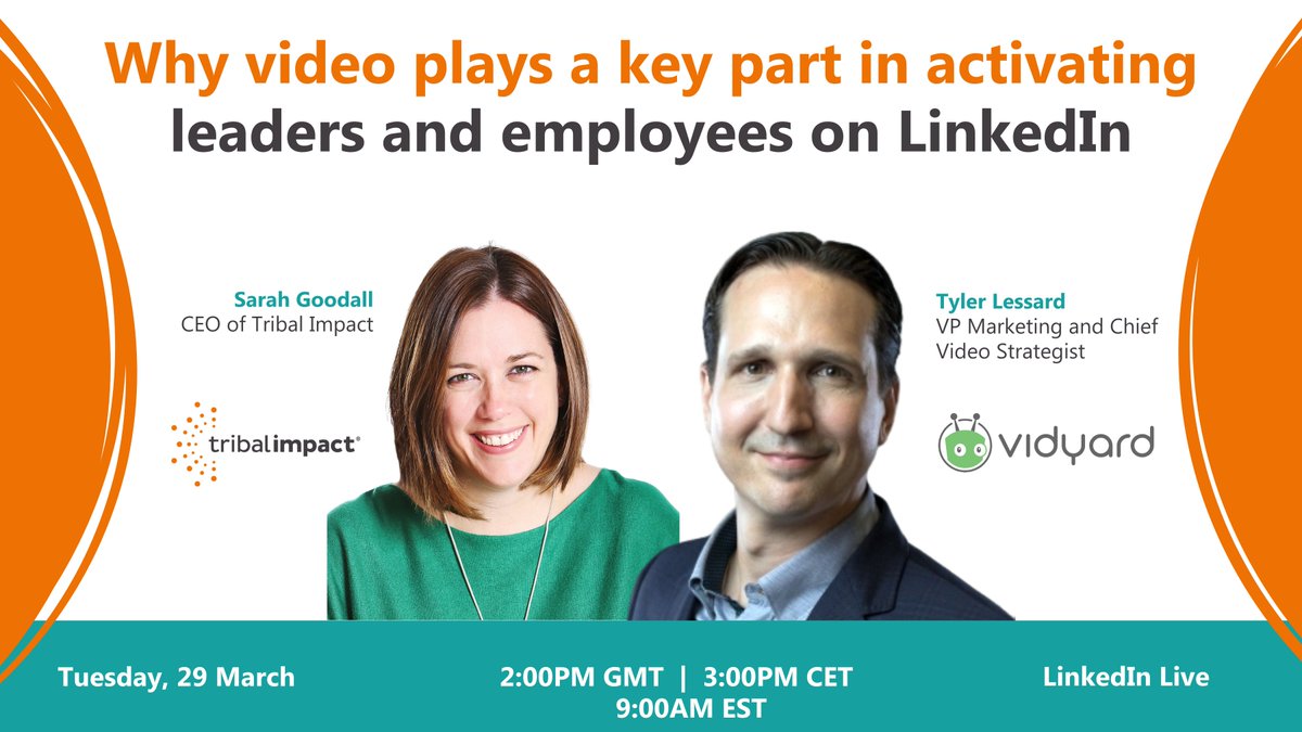 tribalimpact's tweet photo. Join @SarahGoodall &amp; @tylerlessard from @vidyard this Tuesday on our next LinkedIn Live to find out "Why Video Plays A Key Part In Activating Leaders And Employees On LinkedIn".

Event Details: 👇

https://t.co/t3cLeZLp6Q https://t.co/4dPRI6q9WA