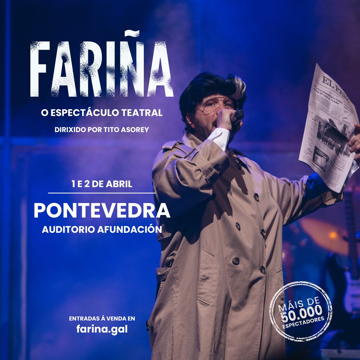 🚛📦📦📦 #Fariña volve á ruta! Esta semana facemos parada en #Pontevedra, no Auditorio Afundación.
 
📍Venres 1
⌚️20:00 horas
📍Sábado 2
⌚️18:00 e 21:00 horas

🎟🎟🎟 Entradas á venda en farina.gal 🎟🎟🎟
