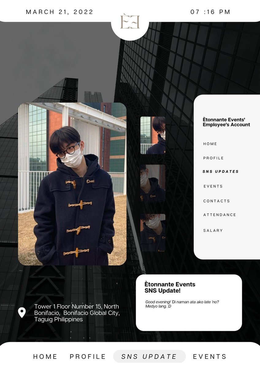 ⠀
        MIKOEL.⠀ posted an update.

        07:05 PM、03 ⁄ 28 ⁄ 2022
        ⌕ ÈE Bldg, Bonifacio Global City。
⠀