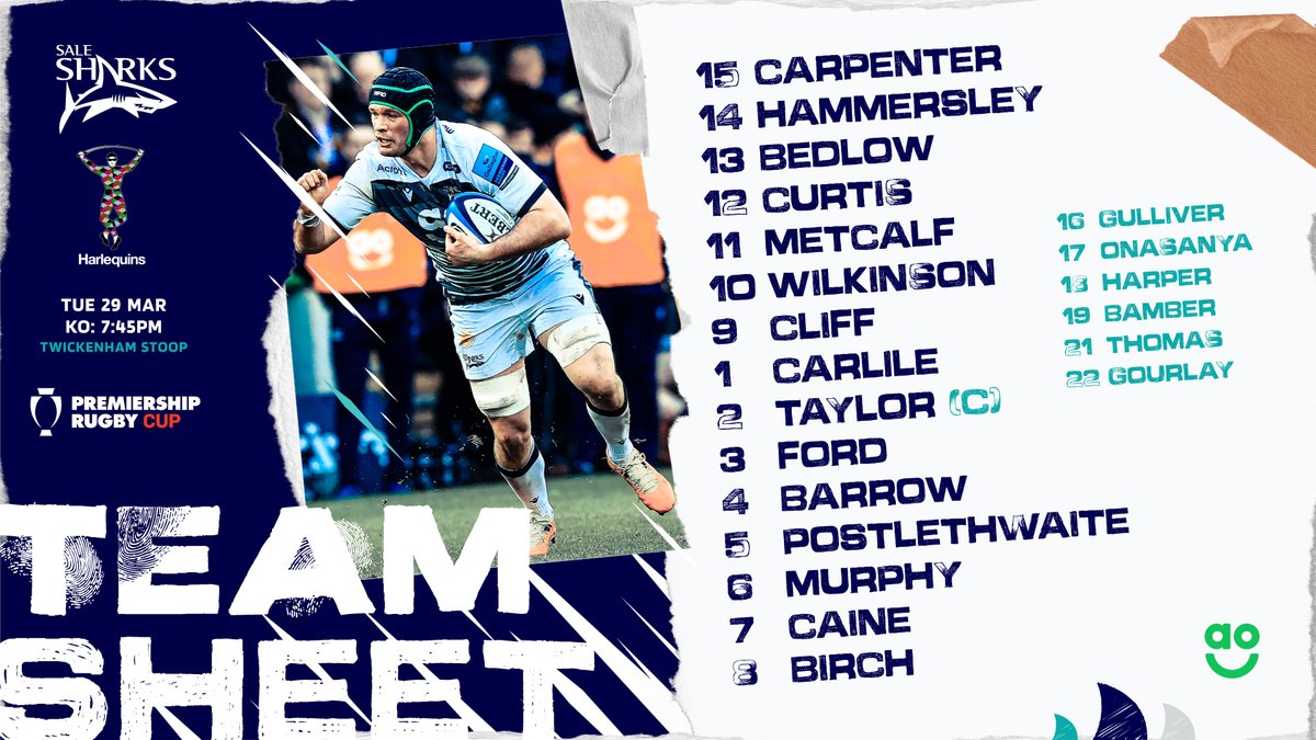 SaleSharksRugby's tweet photo. 𝗧𝗘𝗔𝗠 𝗡𝗘𝗪𝗦 | 🃏 v 🦈

Here are #YourSharks making the trip down to The Stoop for tomorrows clash with @Harlequins 👇

#HARvSAL https://t.co/T6fpGriwlx