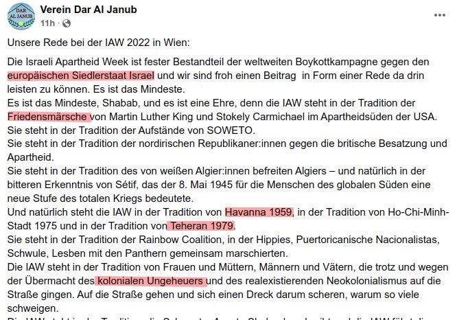 Bini_Guttmann's tweet photo. In seiner Rede auf der „IAW“ Wien bezichtigt „Dar Al Janub“, quasi deckungsgleich mit BDS Austria, die @joehwien (Organisatorin der Gegenkundgebung) „Nachfahren von Pogromdeutschen“ zu sein, macht die @joehwien für Anschläge auf Moscheen verantwortlich(!), und droht mit Gewalt. https://t.co/LkcdEym3zx