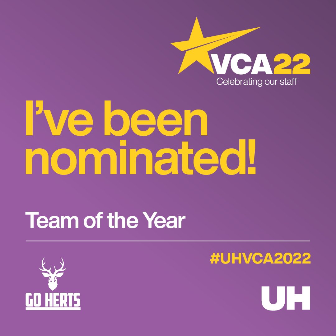 What a way to start the week - I've been nominated for another award in the <a href="/UniofHerts/">University of Hertfordshire</a> #UHVCA2022 and so have my amazing team! #Proud #MondayMotivation