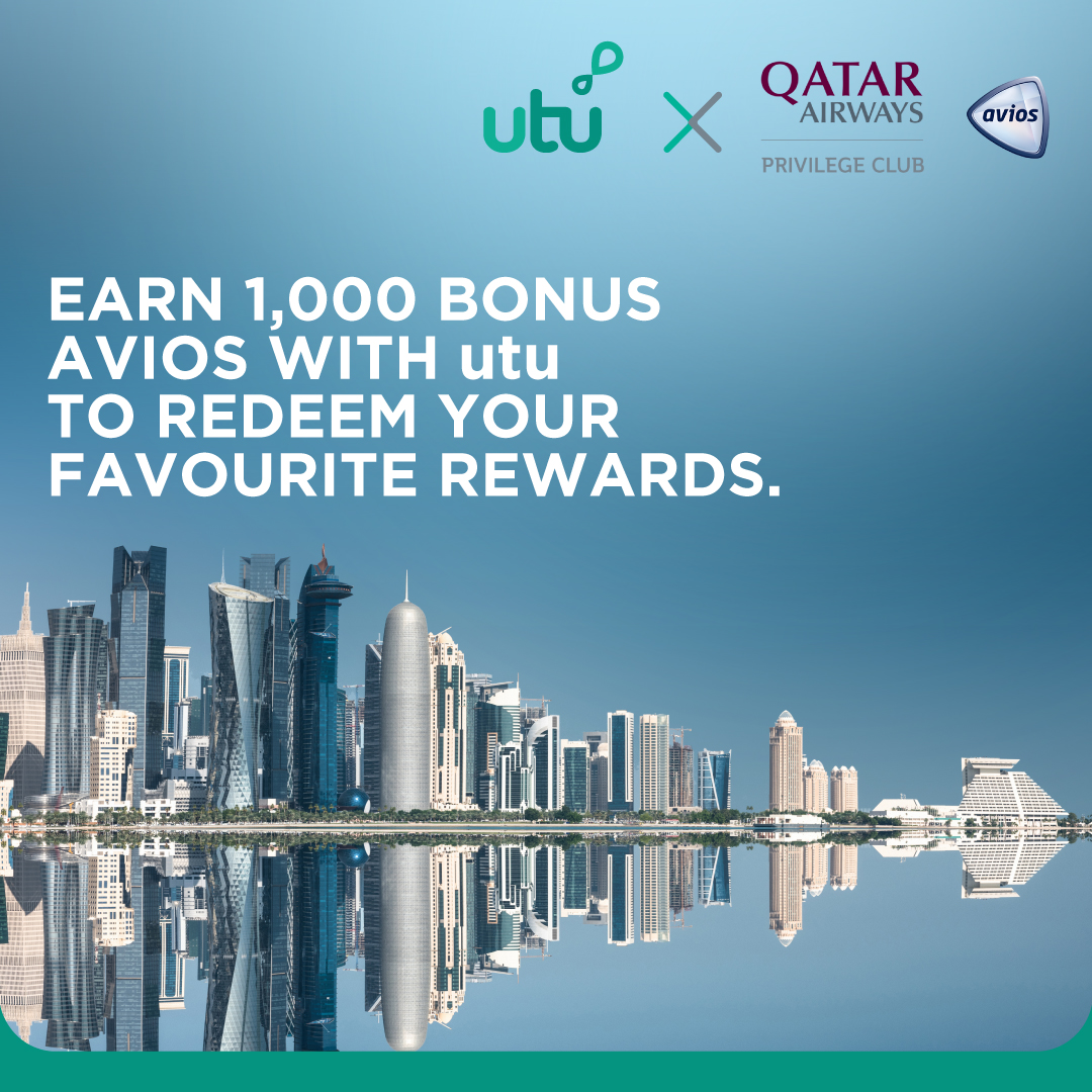 utuTaxFree's tweet photo. Embark on your shopping escapade with utu before our promotional offer with Qatar Airways Privilege Club ends on 31 March.

Instead of 4,167 Avios, you'll receive 5,167 Avios for every USD100 tax refund. https://t.co/ica2MIeQEU