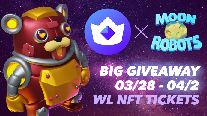 CryptoRoyaleONE's tweet image. Moon Robots @moonrobotsgame is collaborating with Crypto Royale for this week&apos;s Tournament and doing a #giveaway of their NFT #whitelist tickets!

🎁 Giveaway: gleam.io/S4HmC/crypto-r…

🏆 Play to win awesome prizes: discord.gg/cryptoroyale rules in comments👇

#NFT #cryptoroyale