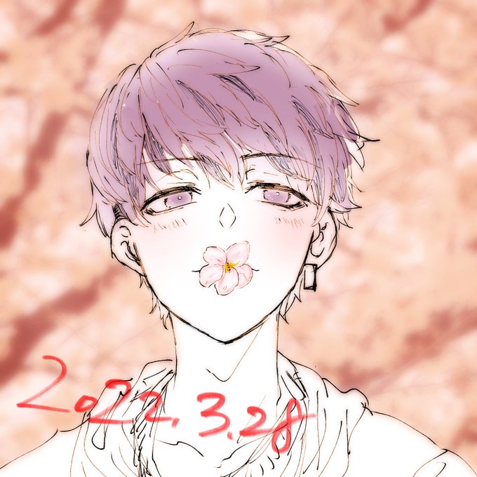 328の日!桜が満開だったので桜を咥えた三ツ谷を描きました 
