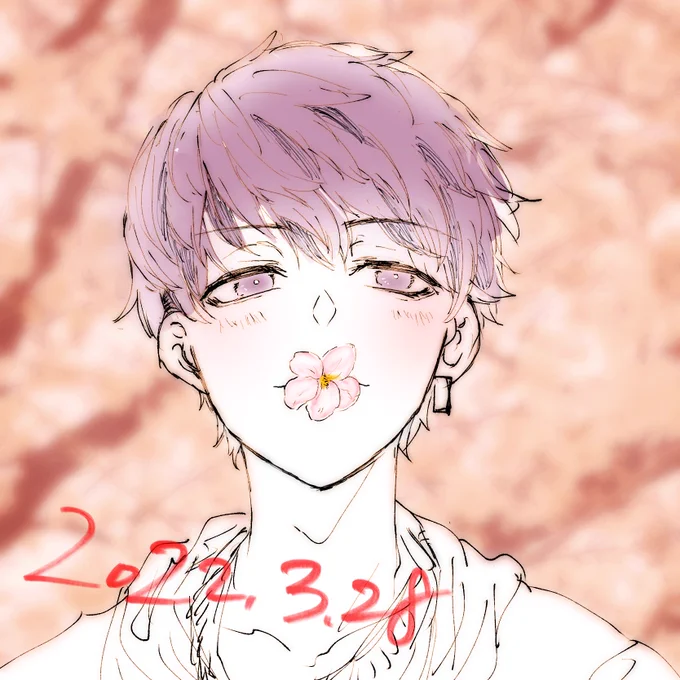 328の日!桜が満開だったので桜を咥えた三ツ谷を描きました 
