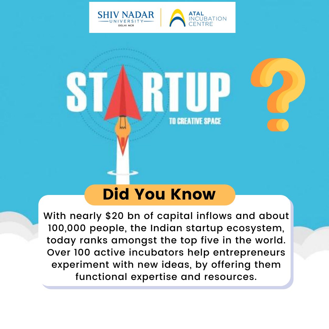 AIC_SNU's tweet photo. #Didyouknow
The #startup industry in India is growing at a rapid speed with nearly $20 bn of #capital inflows and about 100,000 people, the Indian startup ecosystem, today ranks amongst the top five in the world. If you want to be one of them, click here: https://t.co/0YvduJP0XF https://t.co/6O1ZRc79AX
