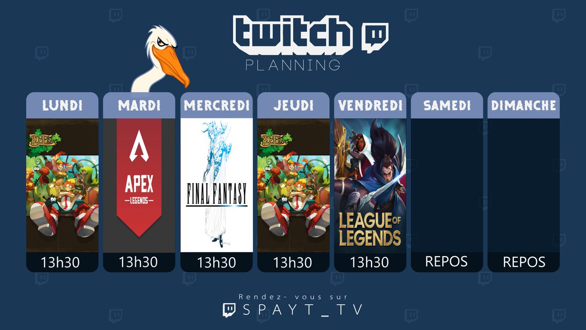 Spayt_TV's tweet photo. voici le planning de la semaine les amis 
https://t.co/0x980Ivl4h
 Et on commence aujourd'hui avec du dofus https://t.co/iYPzkHKUbZ