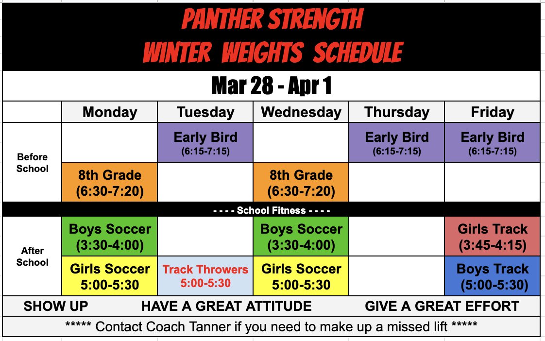 WR Schedule (3/38-4/1): Last week of March! #PantherStrength