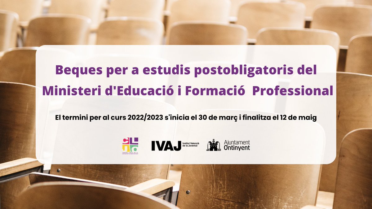 CLJ_Ontinyent's tweet photo. El pròxim dimecres s'inicia el termini per a sol·licitar les beques per a estudis postobligatoris del Ministeri d'Educació i Formació Professional 📲.

⚠️Aquest termini finalitza el 12 de maig! 

Tens tota la informació al nostre web ⬇️https://t.co/GSV4y2qY9H https://t.co/nwcqiPI5cO