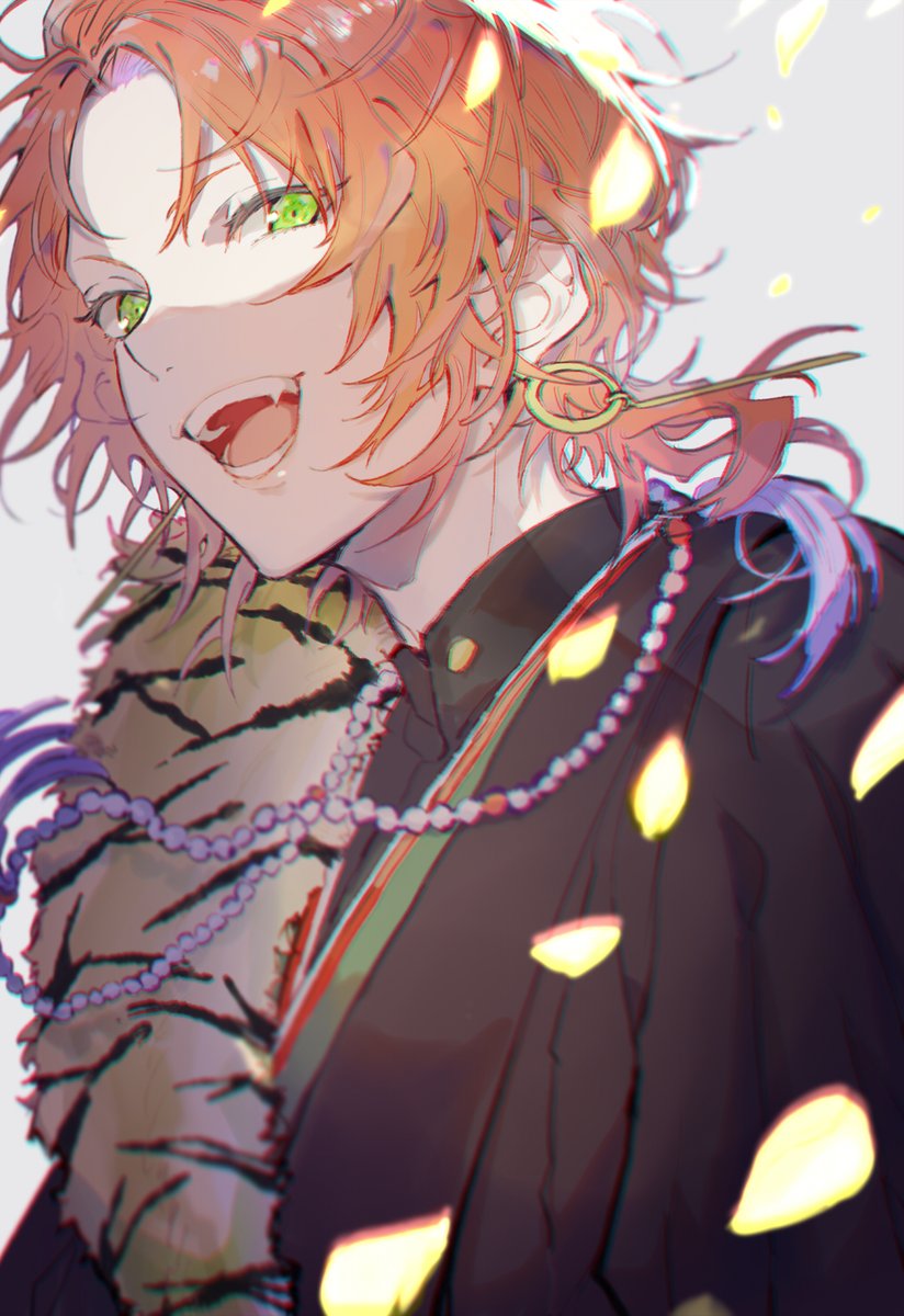 male focus 1boy green eyes jewelry solo tiger orange hair  illustration images