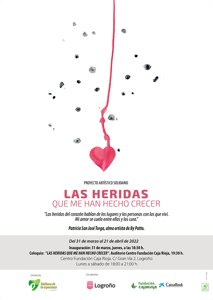 LAS HERIDAS QUE ME HAN HECHO CRECER

🎨 #ArteSolidario de <a href="/Pattorga/">Patricia San José Torga</a> con el <a href="/TE_LaRioja/">Teléfono de la Esperanza La Rioja</a>
#Sumérgete en una exposición artística y sensorial sobre el aprendizaje emocional y el crecimiento personal.

📌 Del 31/03 al 21/04. Centro Caja Rioja. 

Más info 👇
cutt.ly/6DzGvFi