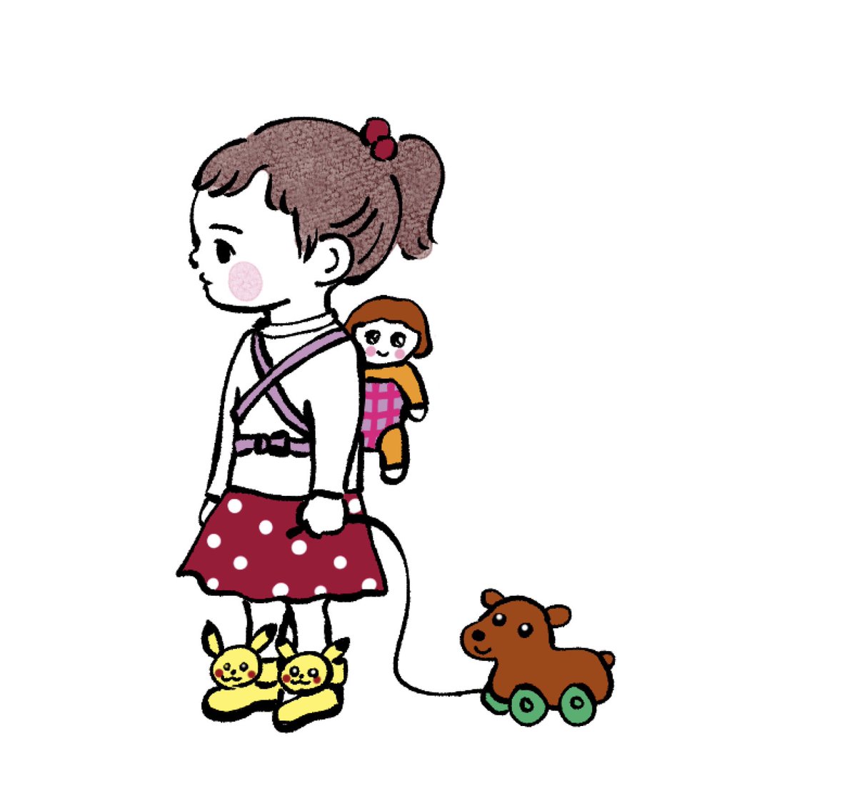 1girl ponytail brown hair skirt leash white background simple background  illustration images