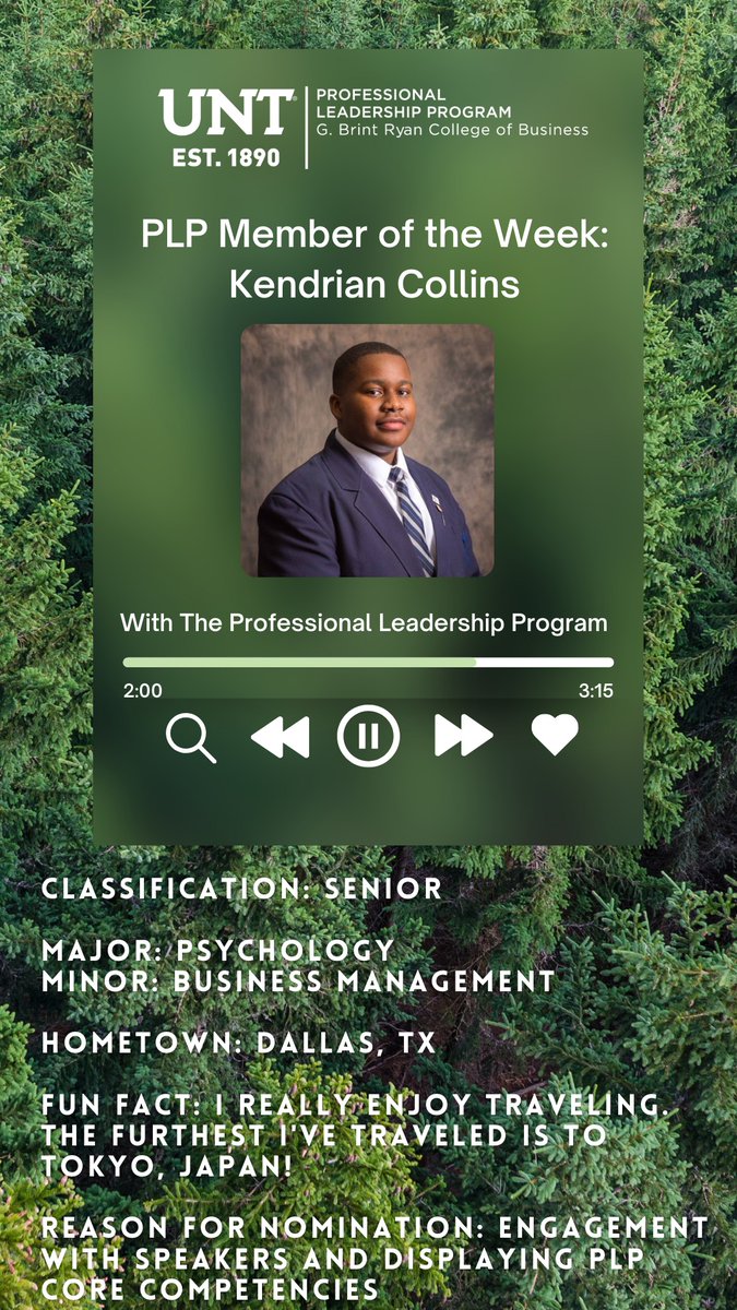 UNTPLP's tweet photo. Let’s take it back to the week leading up to Spring Break to celebrate the member of the week, Kendrian Collins! Thank you for asking insightful questions and representing PLP at its best 🦅

#untplp #morethanaprogram https://t.co/LyHumuaXPP