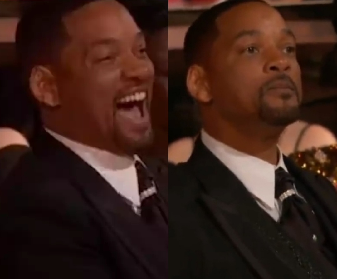 This is what a man looks like Before and After getting caught laughing at a joke about his wife. #WillSmith #Oscars2022