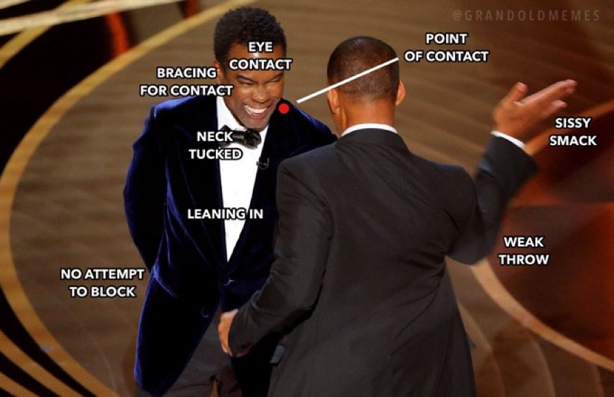You’re telling me this was not staged?! The fact that <a href="/chrisrock/">Chris Rock</a> leaned into the slap and made no attempt to dodge or block ruined their little Hollywood publicity stunt. The 1,000 pound sisters would have a made a better effort to dodge that weak slap. #oscars
