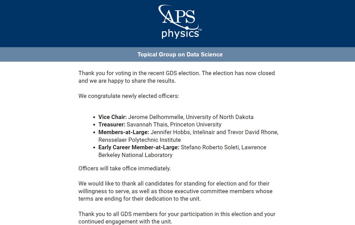 TheMSNEPGroup (@themsnepgroup) on Twitter photo The <a href="/APSDataScience/">APSDataScience</a> election results are out! Honored to have been elected as Vice-Chair of the GDS <a href="/APSphysics/">American Physical Society</a> !! Thank you for your votes! I'm looking forward to serving the GDS community over the coming years #Physics #MachineLearning #DataScience #APS The <a href="/APSDataScience/">APSDataScience</a> election results are out! Honored to have been elected as Vice-Chair of the GDS <a href="/APSphysics/">American Physical Society</a> !! Thank you for your votes! I'm looking forward to serving the GDS community over the coming years #Physics #MachineLearning #DataScience #APS