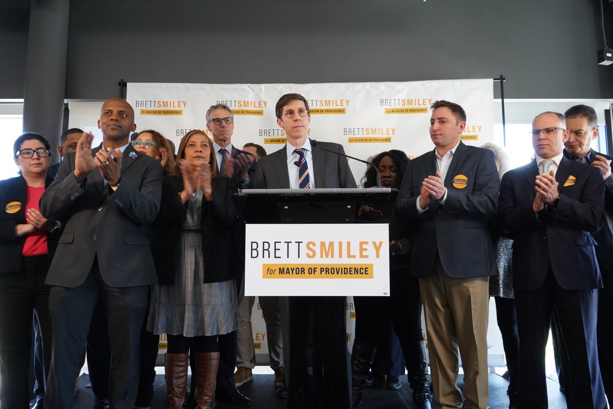 NewsProvidence's tweet photo. .@brettpsmiley announces his candidacy for #Providence mayor. About 150 supporters at the CIC. Smiley says education, economics, housing are among top issues. -SK #WPRO https://t.co/ElTeT1jFNi