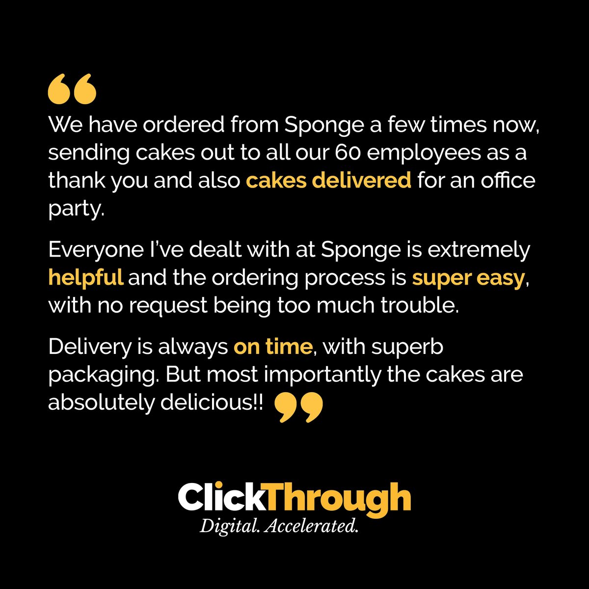 SpongeCakesLtd's tweet photo. Thanks for the review and support @clickthrough! ☺️ #CorporateCustomer #CorporateReview #SpongeReview #CorporateCakes #SpongeReview https://t.co/2SlArlV4tr